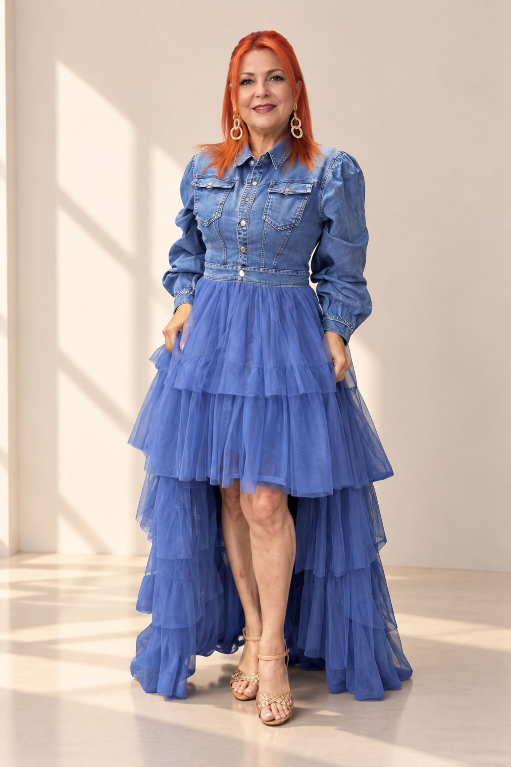 Vestido de tul y denim