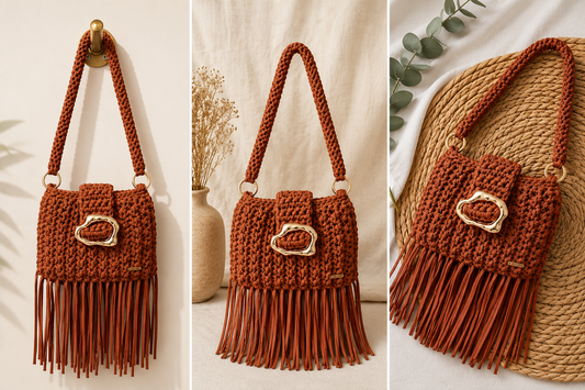 NÚDO Fringe Luxe | Cartera Artesanal de Trapillo con Flecos