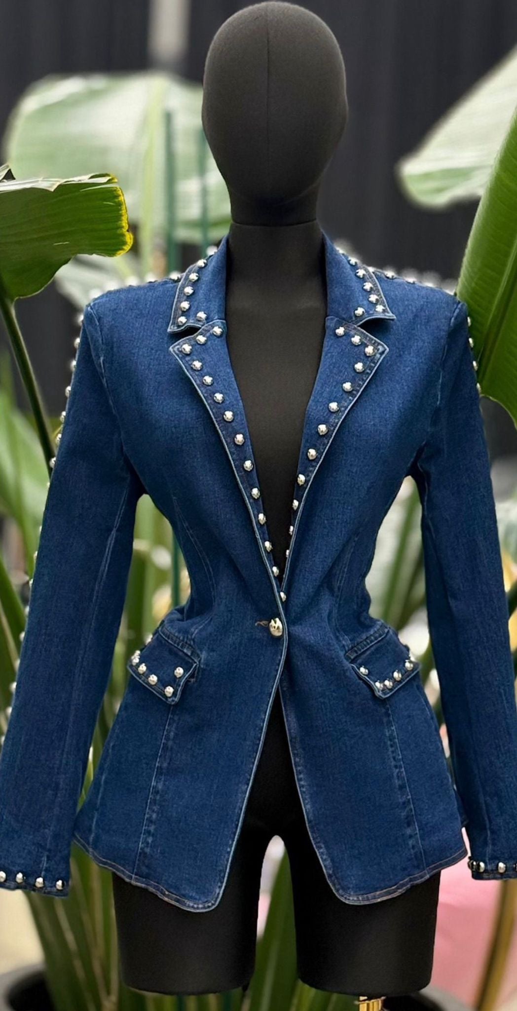 Sparkling Denim Rhinestone Blazer
