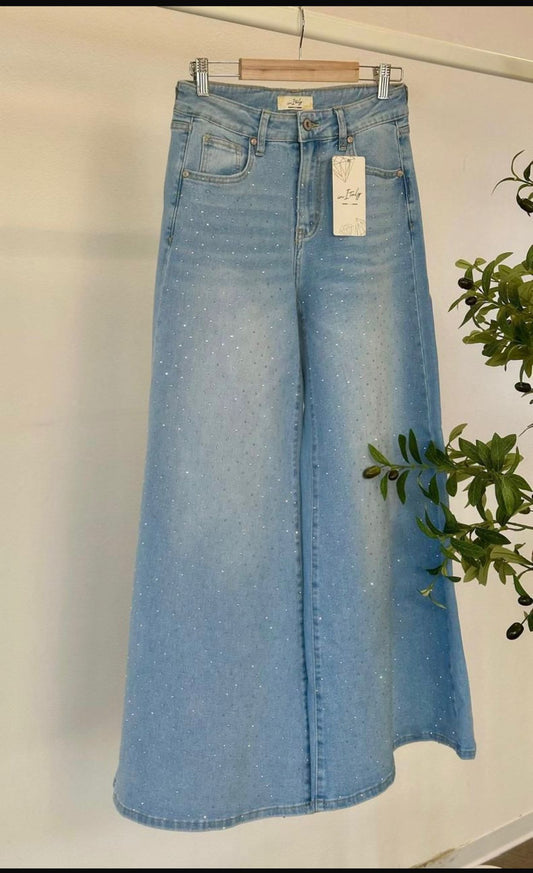 Italy Rhinestone blue light palazzo Jean