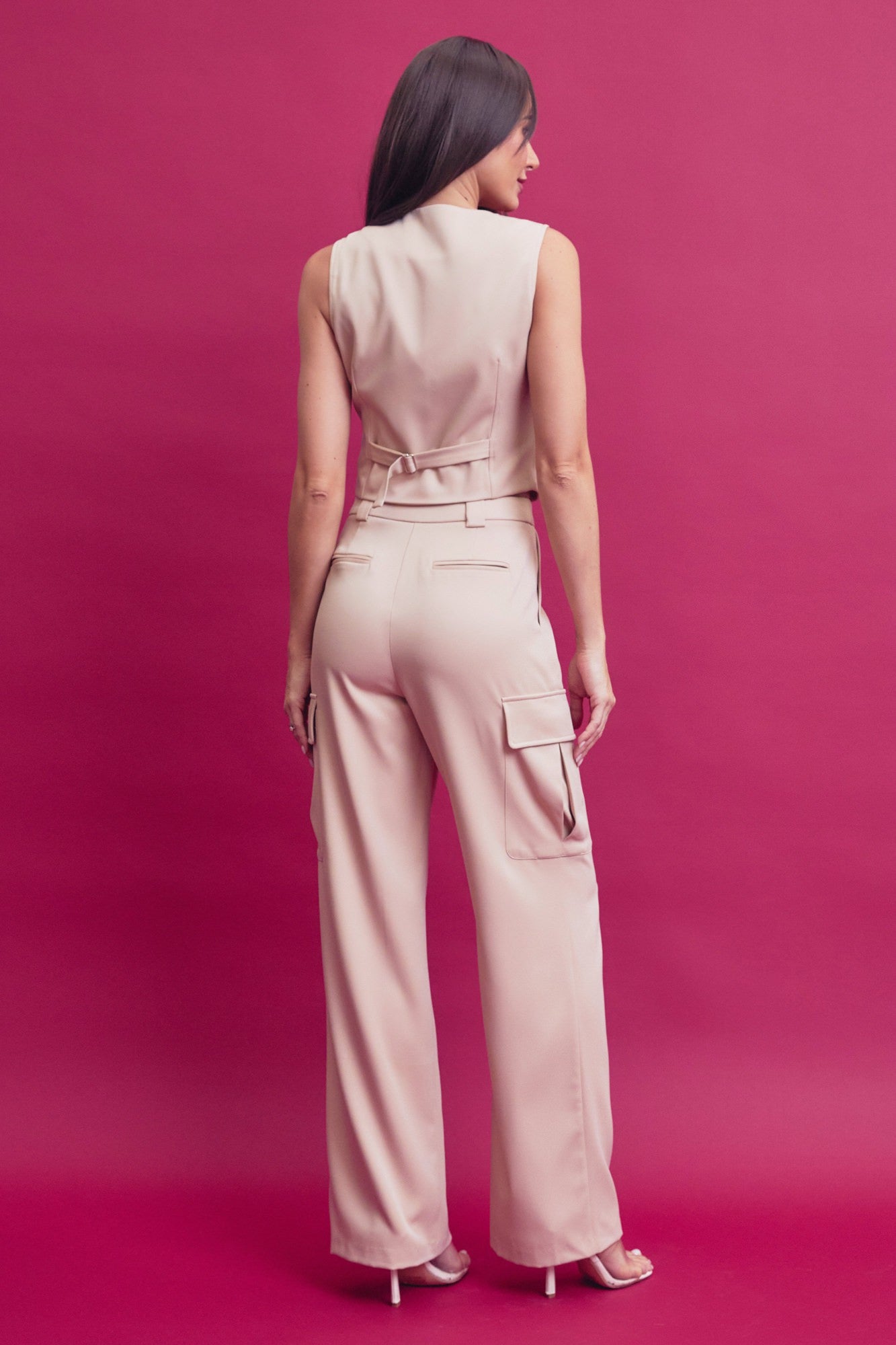 Button Down Vest and Pant Set with Pocket