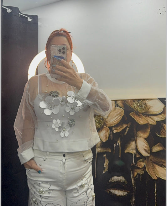 See Through Floral Blouse