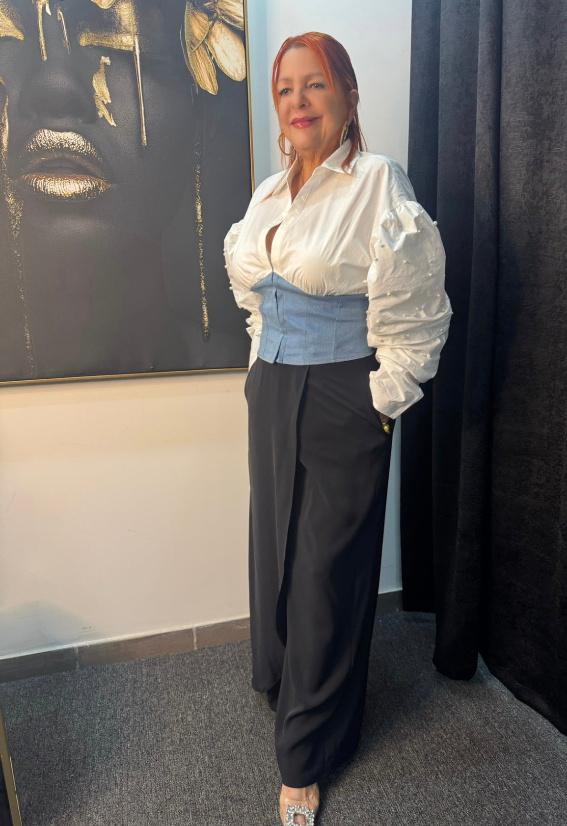 Blusa White Pearl Denim Touch