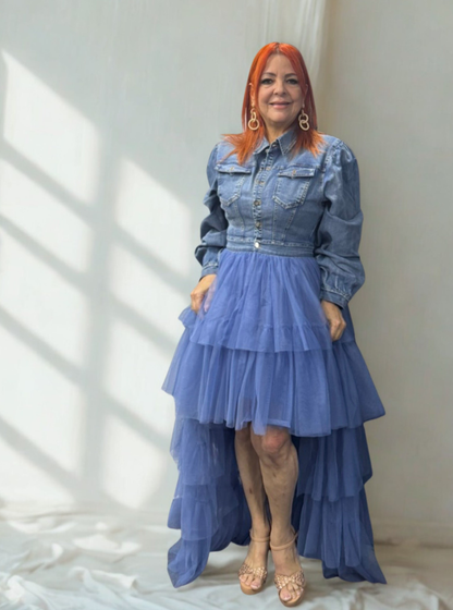 Vestido de tul y denim