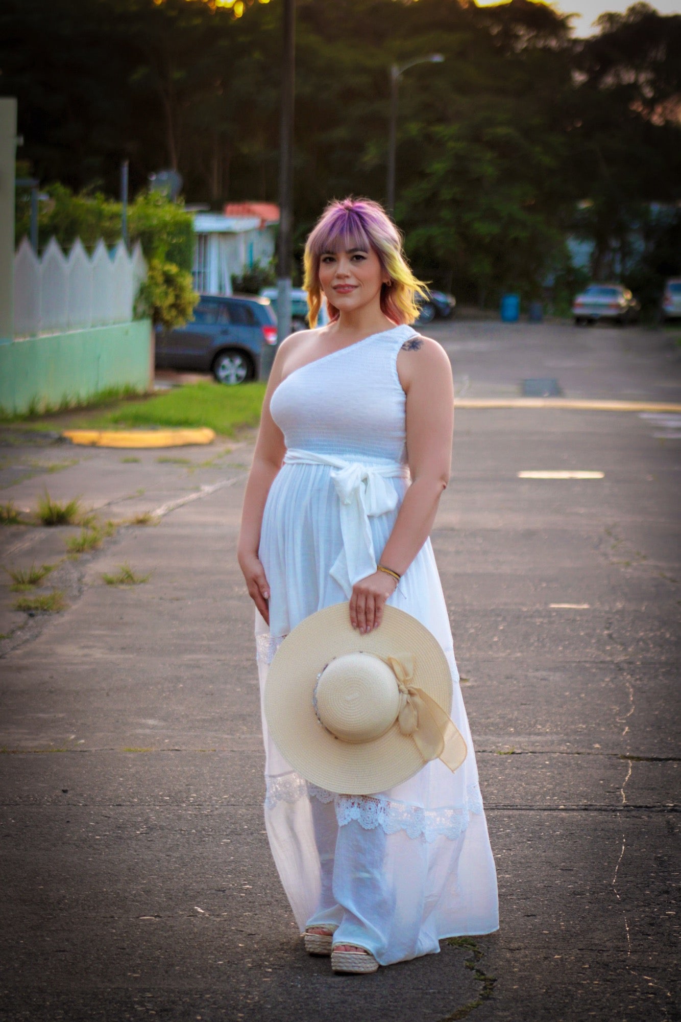 One shoulder white maxi dress