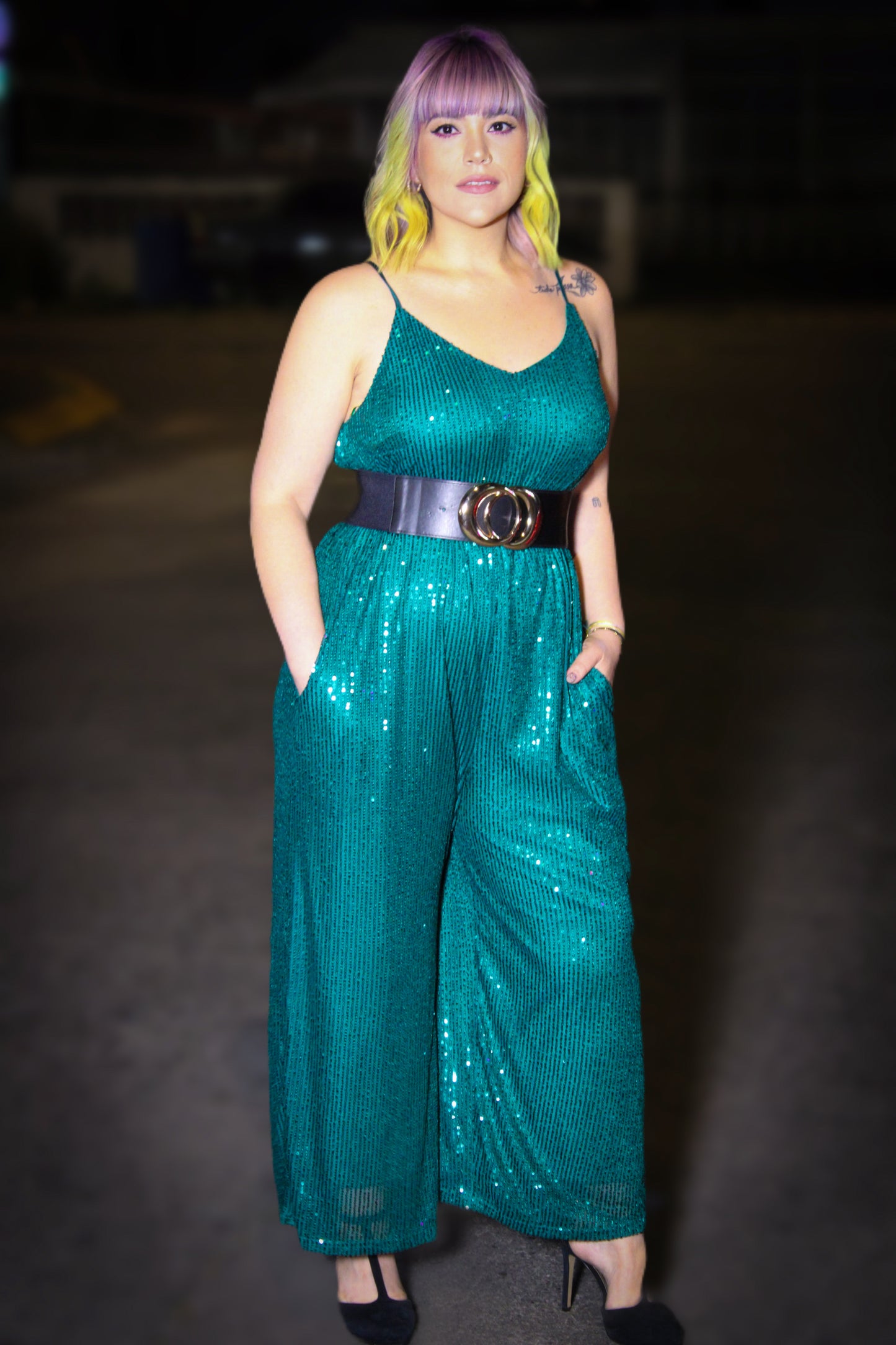 Verde cazador con lentejuelas