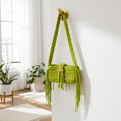 Cartera Artesanal en Macramé/NÚDO Chartreuse/ hecha a mano en Puerto Rico