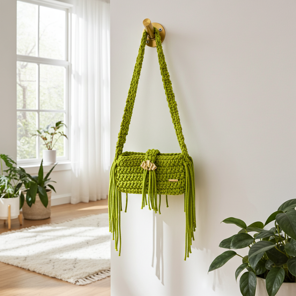 Cartera Artesanal en Macramé/NÚDO Chartreuse/ hecha a mano en Puerto Rico