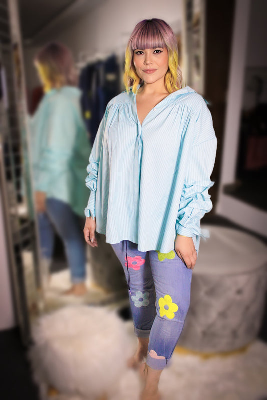 Oversized strip button front shirt